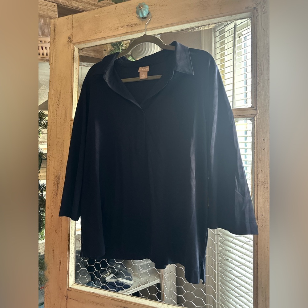 B2 Chicos |  Navy Collared Popover blouse